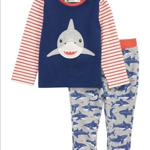 Mini Boden Shark Appliqué Jersey Shirt & Pant Set